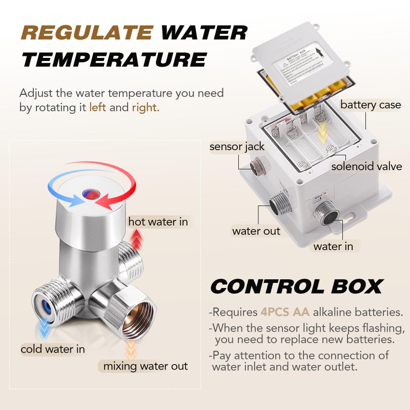 Gangang Automatic Sensor Touchless Bathroom Sink Faucet with Hole Cover Plate and Water Mixer Valve - Image 4
